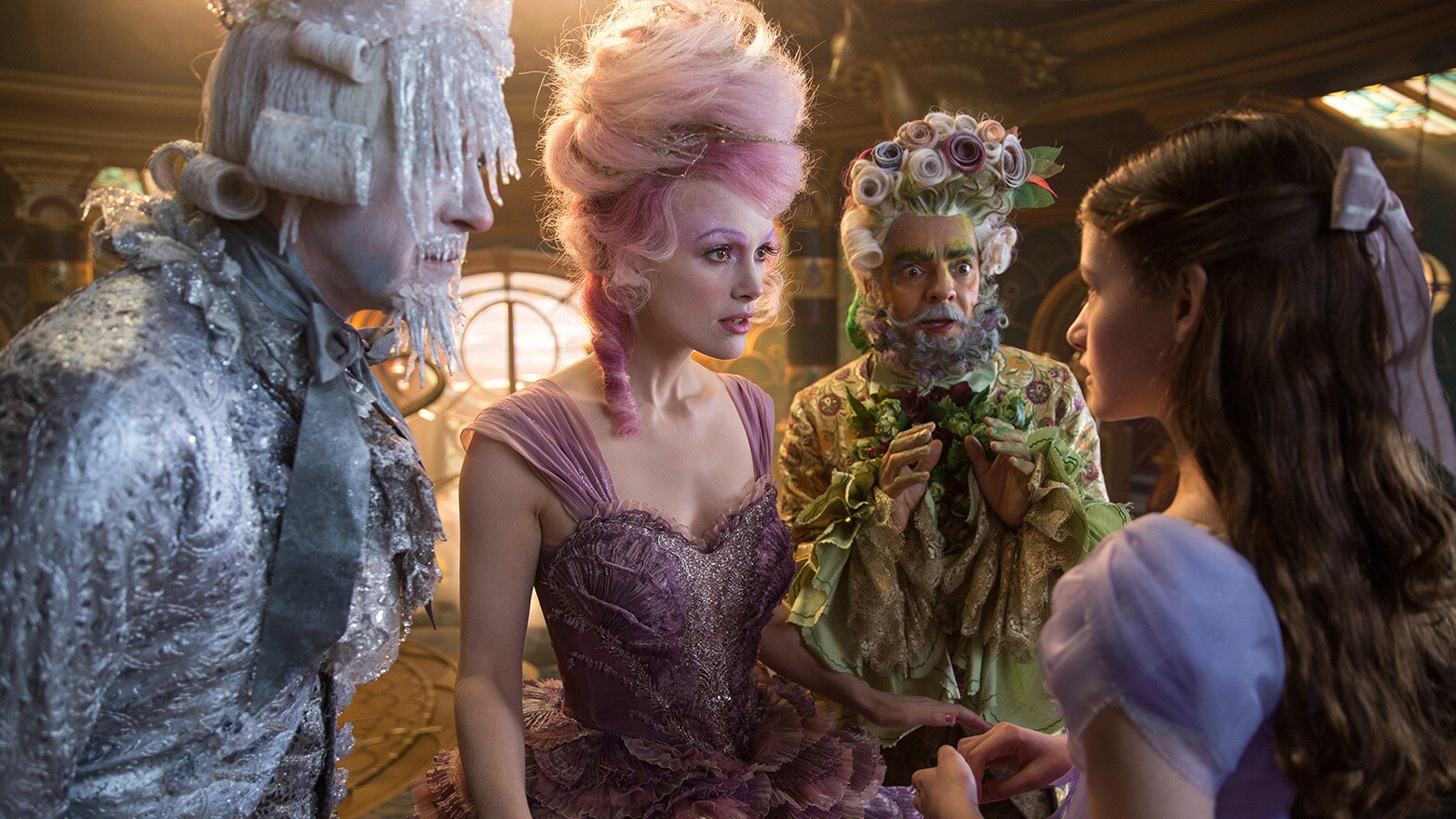 Richard E. Grant as Shiver, Keira Knightley as The Sugar Plum Fairy, Eugenio Derbrez as Hawthorne and Mackenzie Foy as Clara.