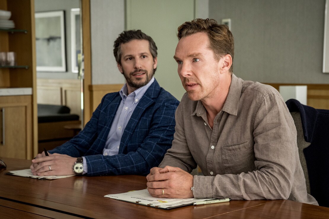 Andy Samberg and Benedict Cumberbatch in THE ROSES. Photo by Jaap Buitendijk, Courtesy of Searchlight Pictures. © 2025 Searchlight Pictures All Rights Reserved.