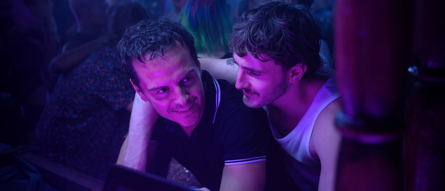 A promotional image for the movie All Of Us Strangers starring Andrew Scott and Paul Mescal.