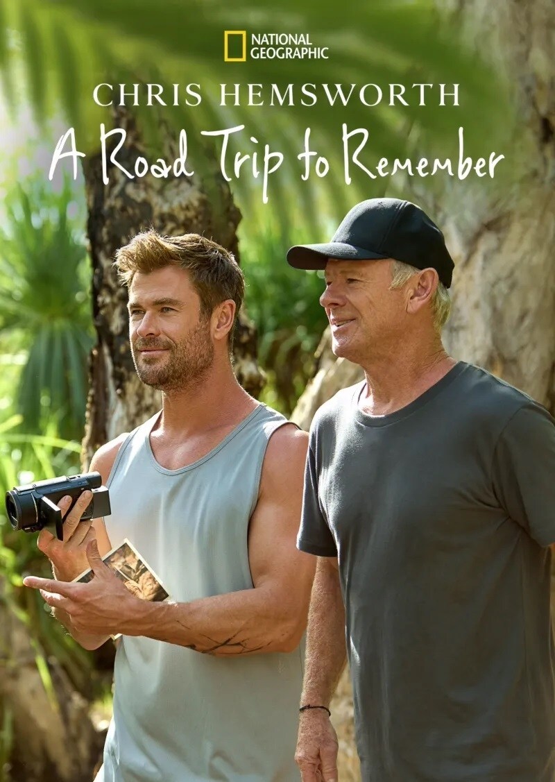 The poster for Chris Hemsworth: A Road Trip To Remember featuring Chris and his dad.