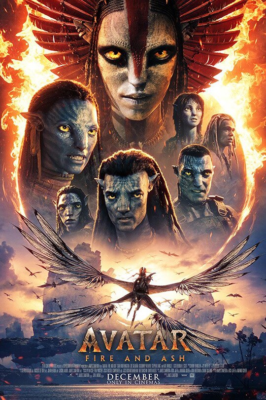 The official poster for the new Avatar: Fire & Ash movie from 20th Century Studios.