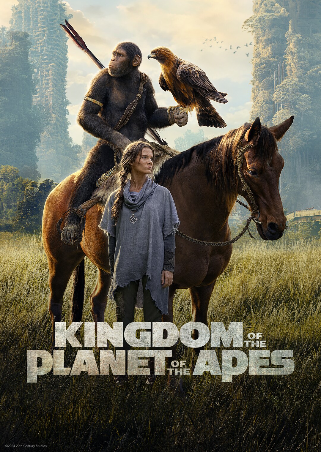 A promotional poster for the movie Kingdom of the Planet of The Apes.