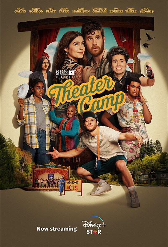 A promotional poster for Theater Camp - now streaming on Disney+.
