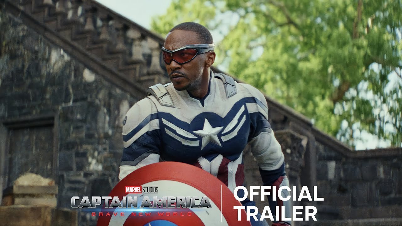 Marvel Studios’ Captain America: Brave New World offical teaser trailer thumbnail showing Anthony Mackie as Captain America.