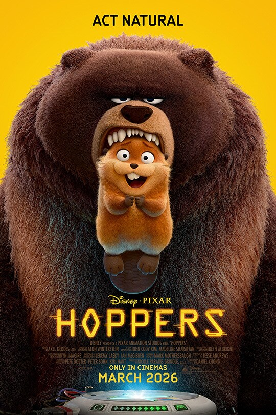 The official movie poster for Disney and Pixar's Hoppers.