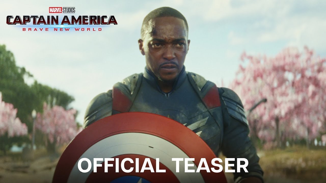 Marvel Studios’ Captain America: Brave New World offical teaser trailer thumbnail showing Anthony Mackie as Captain America.