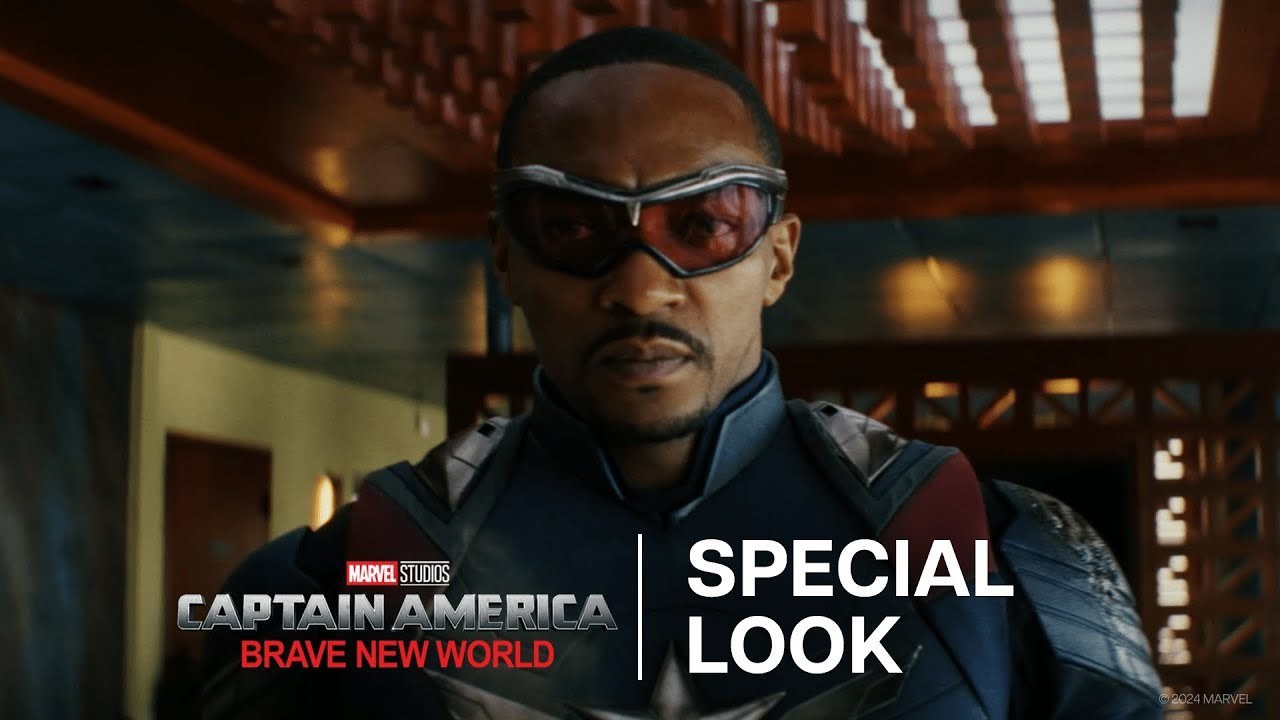 Marvel Studios’ Captain America: Brave New World offical teaser trailer thumbnail showing Anthony Mackie as Captain America.