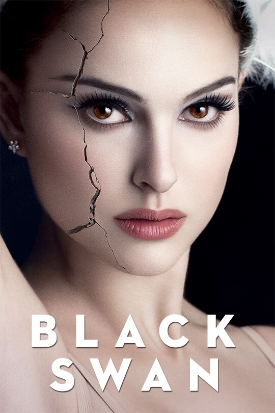 Natalie Portman as Nina in Black Swan, a close up of her face shows a crack beginning to appear.