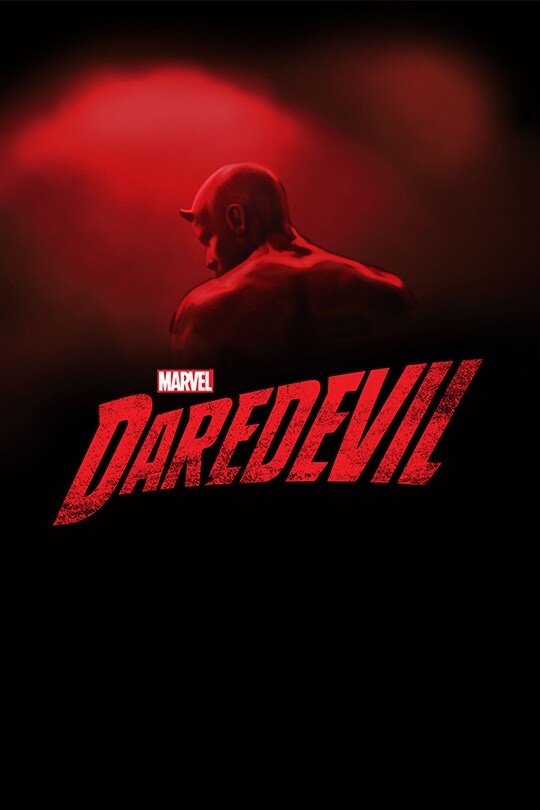 Marvel's Daredevil stands looking away, with the Daredevil title treatment in front of him.