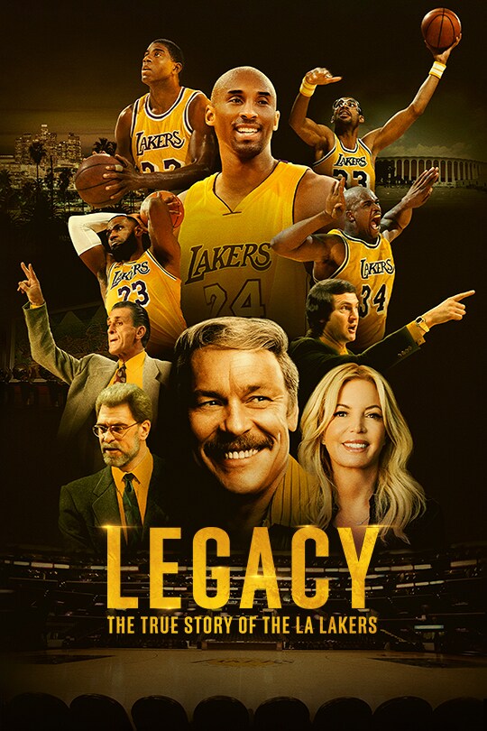 The Legacy: The True Story of the LA Lakers (2022) poster art featuring a range of stars and key figures from the LA Lakers organisation.