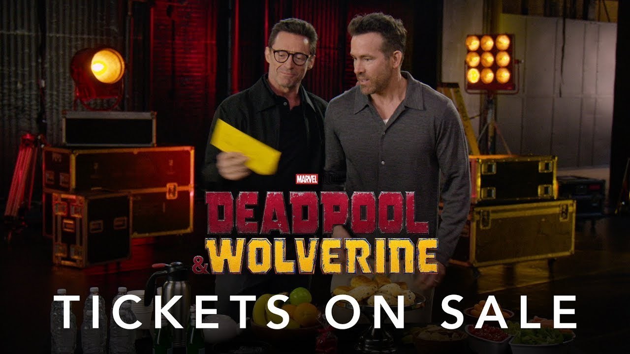 Hugh Jackman and Ryan Reynolds call out tickets on sale for Marvel Studios' Deadpool & Wolverine.