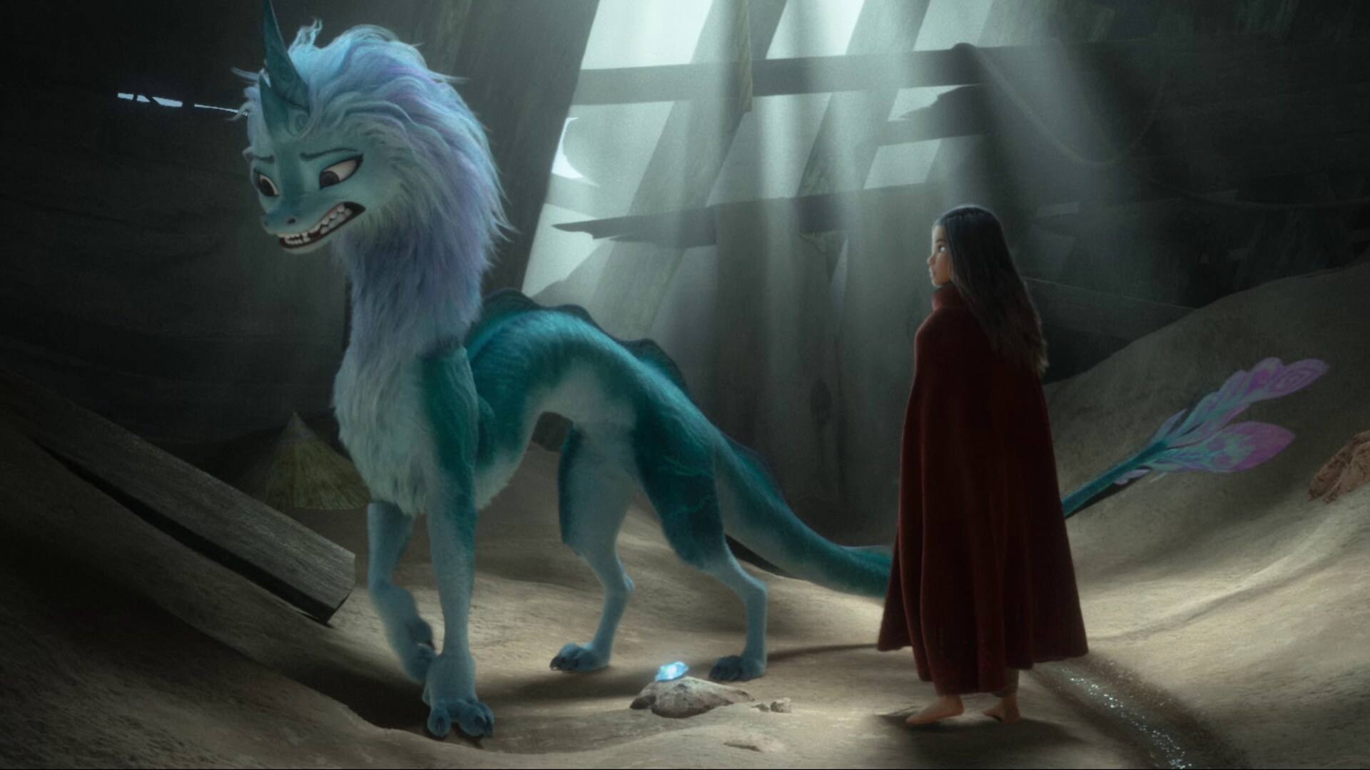 The dragon Sisu and Raya in Disney's Raya and the Last Dragon