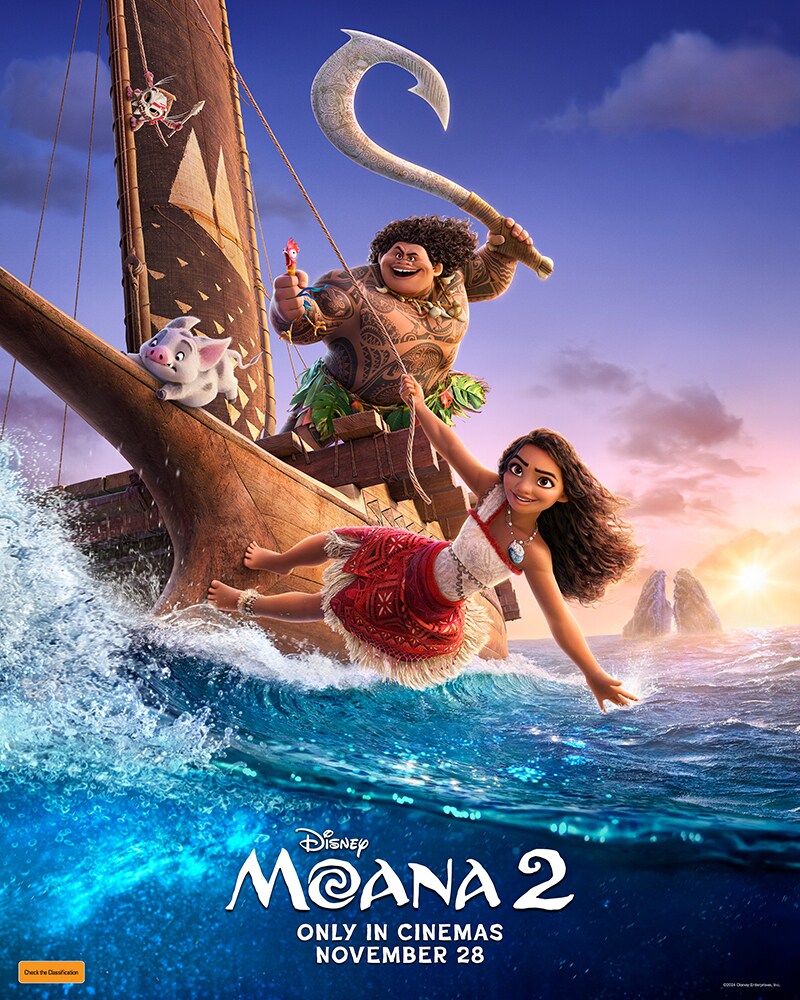 Moana 2 poster featuring Moana on a boat