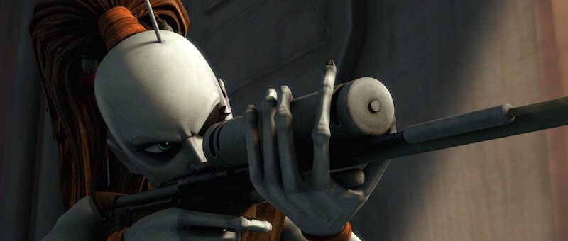 Aurra Sing aiming her rifle