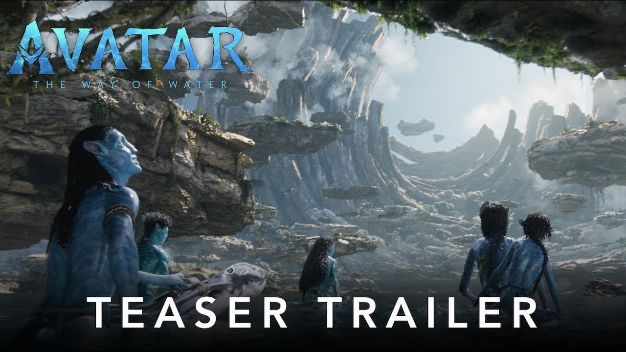 Characters from Avatar: The Way of Water look towards the sky 