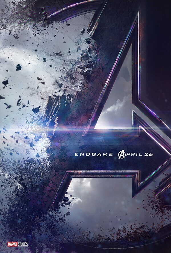 Avengers Endgame April 26 Marvel Studios; Avengers emblem being destroyed 