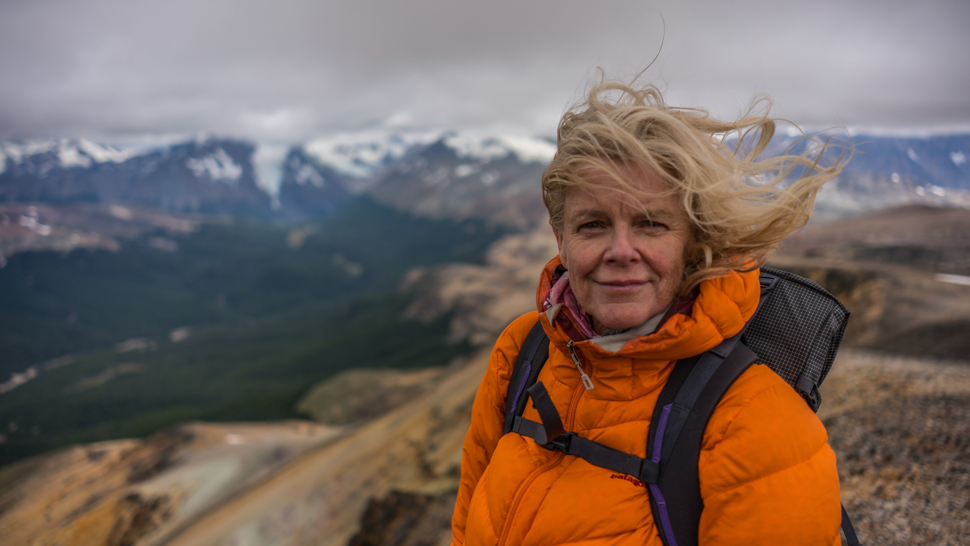 Kris Tompkins on her hike up the mountain range in Patagonia, Chile. (Jimmy Chin)