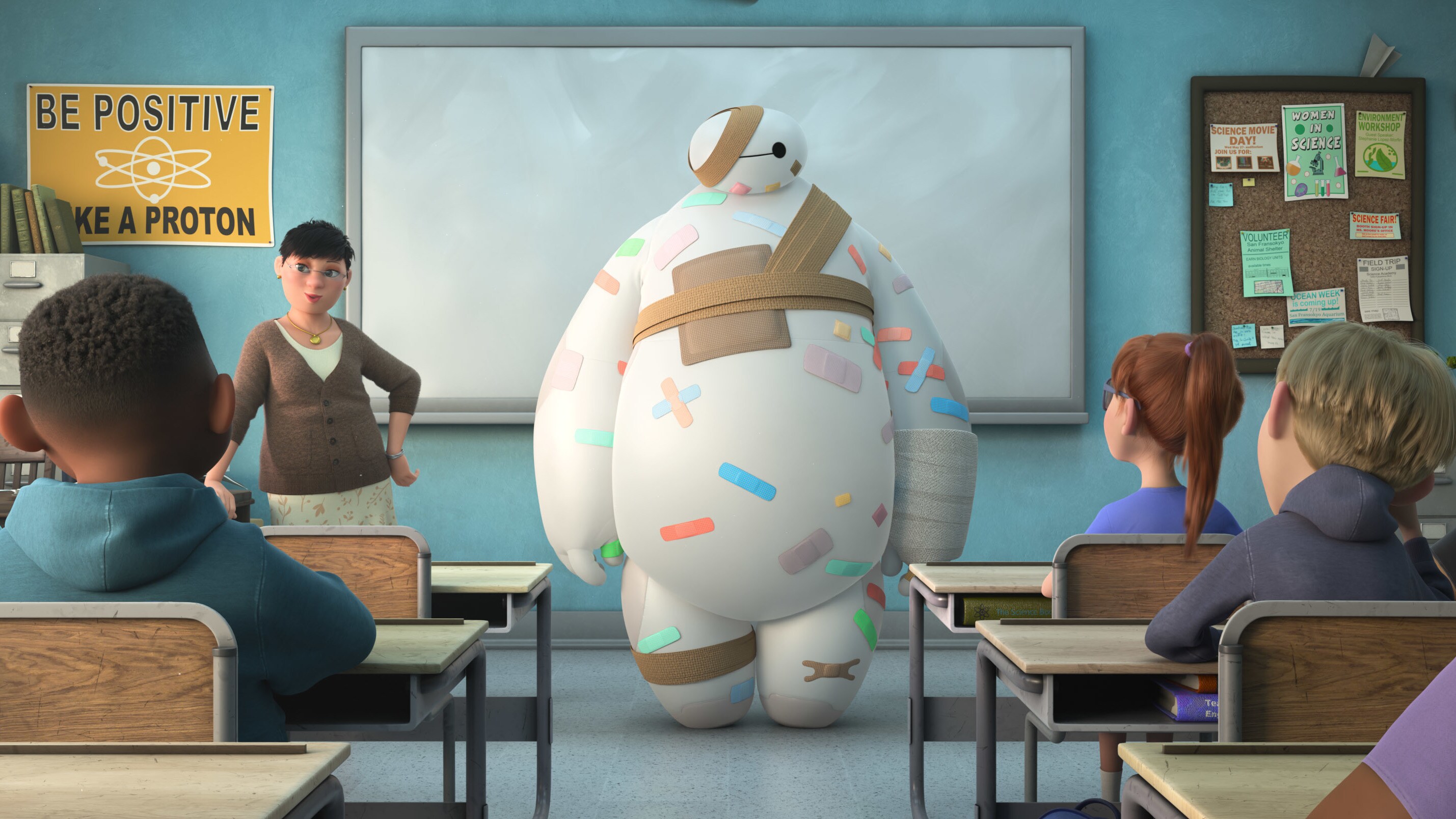 Walt Disney Animation Studios’ “Baymax!” returns to the fantastical city of San Fransokyo where the affable, inflatable, inimitable healthcare companion robot, Baymax (voice of Scott Adsit), sets out to do what he was programmed to do: help others. The series of healthcare capers introduces extraordinary characters who need Baymax’s signature approach to healing in more ways than they realize. Created by Don Hall, who helmed 2014’s Oscar®-winning film “Big Hero 6,” “Baymax!” streams exclusively on Disney+ starting June 29, 2022. © 2022 Disney. All Rights Reserved.