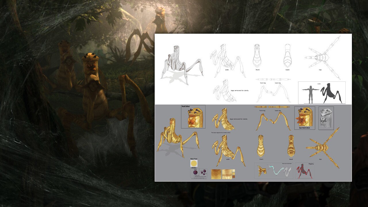 Early ideas for this episode included use of the wyyyschokk spider, recently seen in Star Wars Je...
