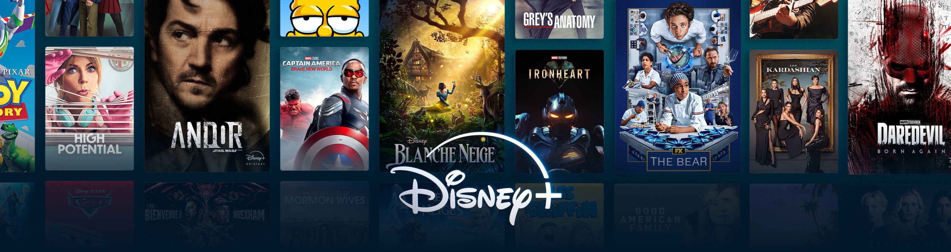 La mosaïque présente une large sélection de contenus disponibles sur Disney+