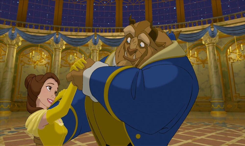 Belle and the Beast dancing in the animated movie "Beauty and the Beast"