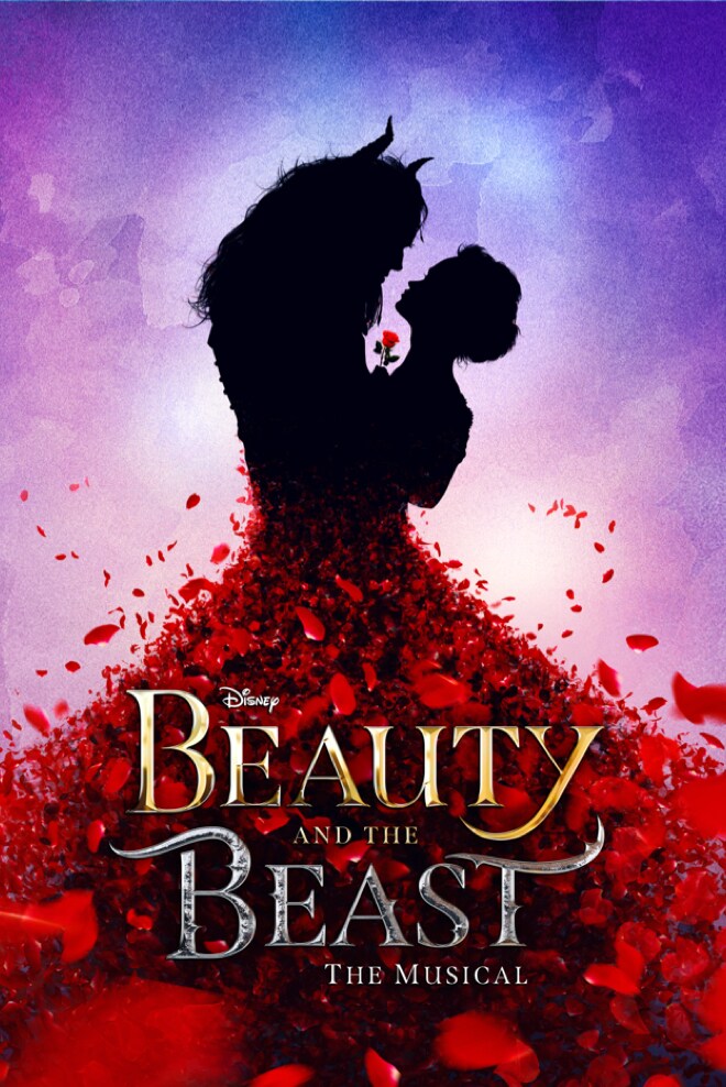 Beauty and the Beast the musical poster with Belle and Beast silhouette