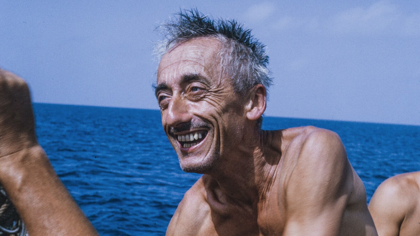 Jacques Cousteau aboard Calypso on a 1963 expedition in the Red Sea. (Credit: National Geographic)