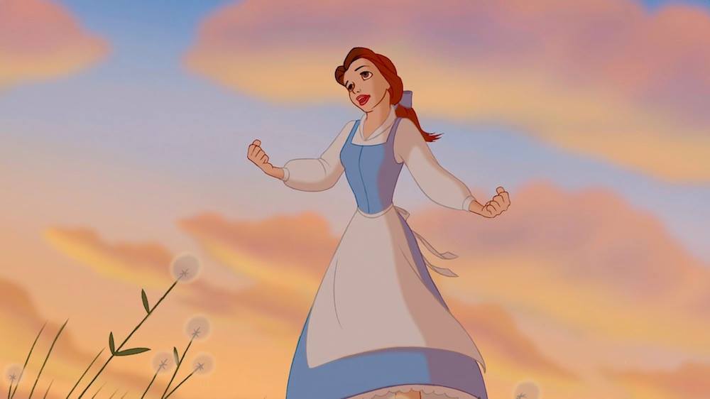 Belle in a field from the movie "Beauty and the Beast"