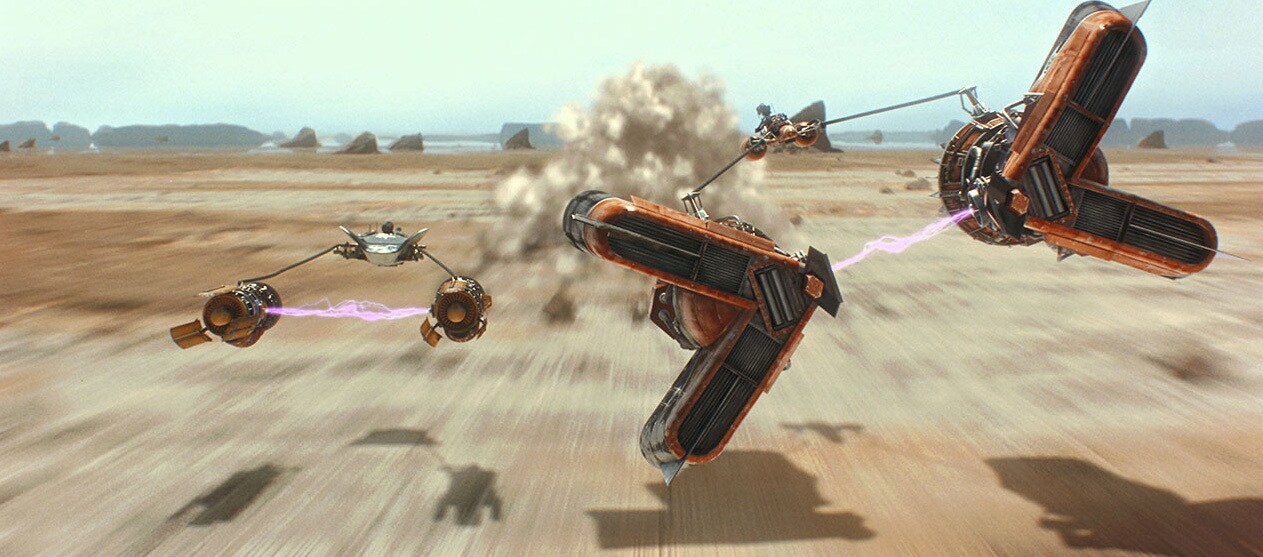 A close up of the podrace in The Phantom Menace