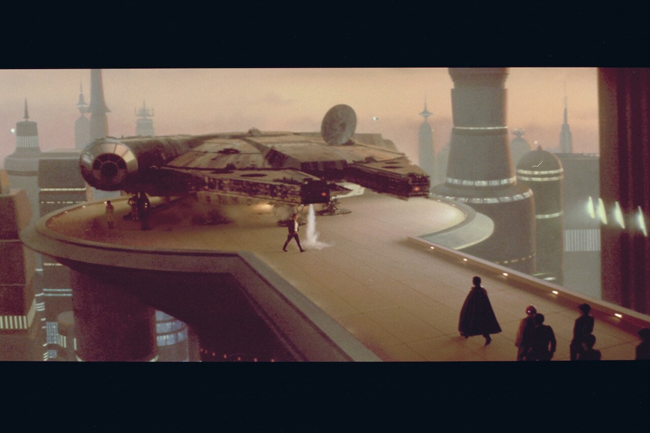 Bespin’s defense forces reluctantly allowed the Falcon to land, but warned Han not to deviate fro...