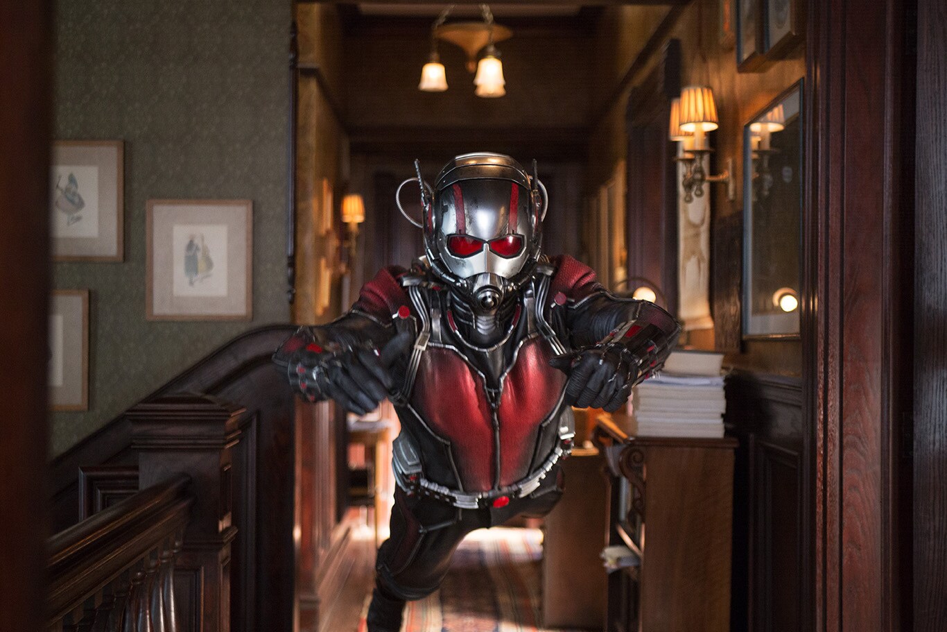Ant-Man diving forward in the movie Ant-Man
