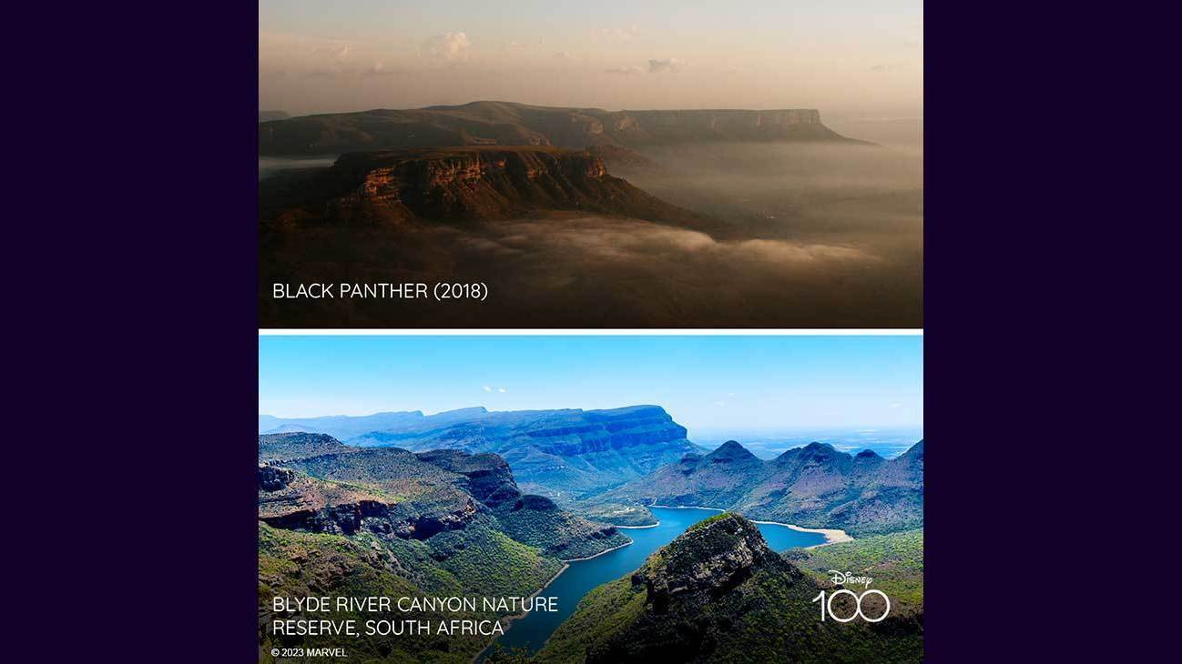 Scene from Black Panther (2018) and image of Blyde River Canyon Nature Reserve, South Africa