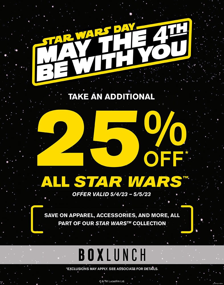 BoxLunch May the 4th Deals details - 25% off all Star Wars