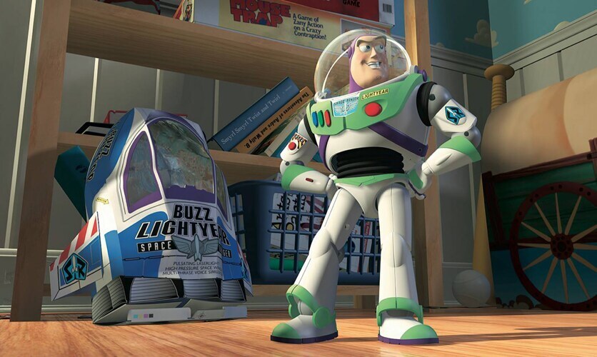 Animated character Buzz Lightyear posing in the film "Toy Story"