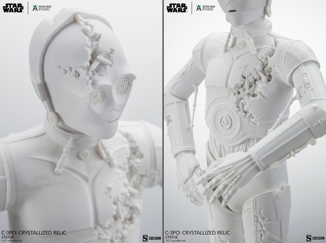 A close up of Arsham’s C-3PO crystalized sculpture