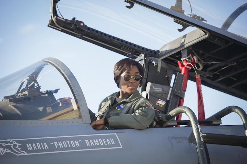 Maria "Photon" Rambeau in cockpit of her fighter jet