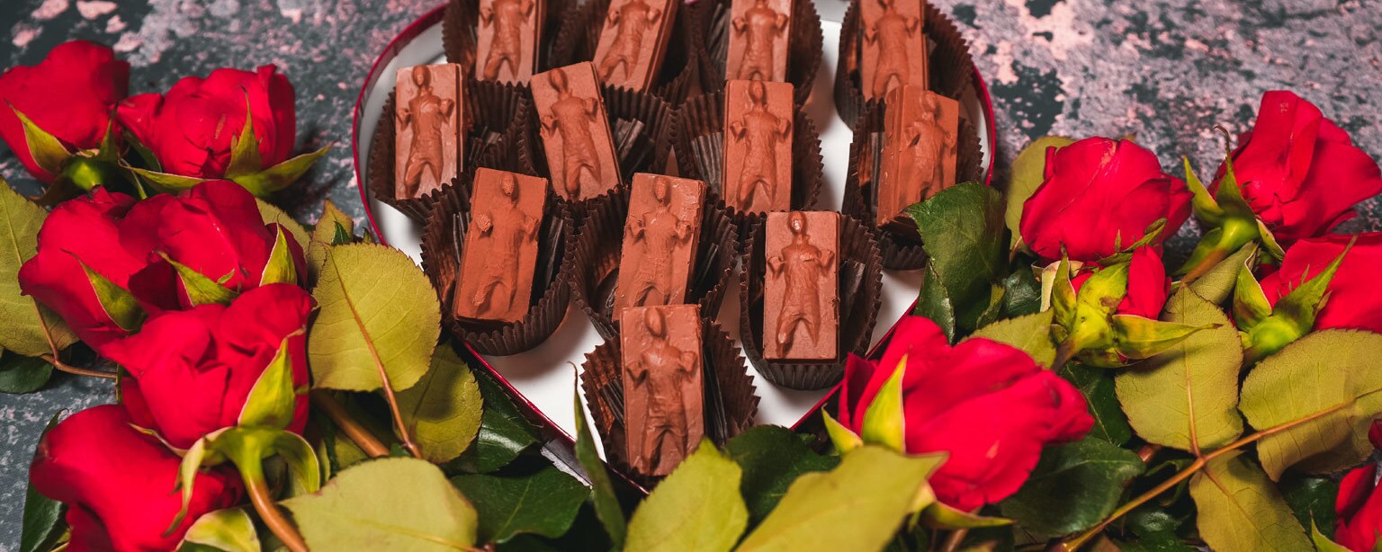 Carbonite Crunch treats in a heart-shaped box.