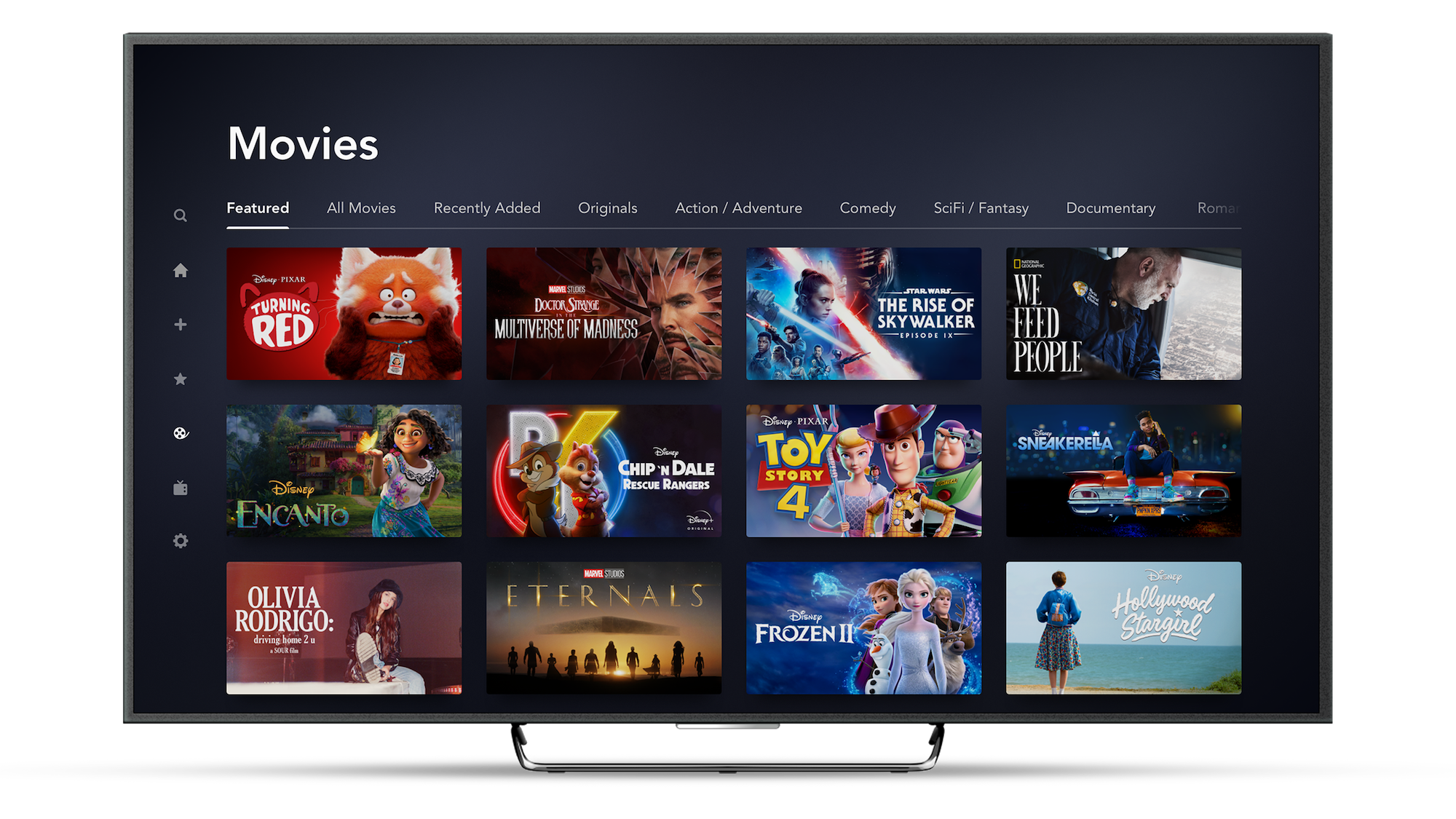 Disney+ Featured Movies on Connected TV Device