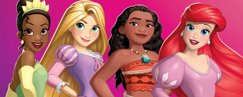 Disney Princesses: Belle, Rapunzel, Moana, and Ariel