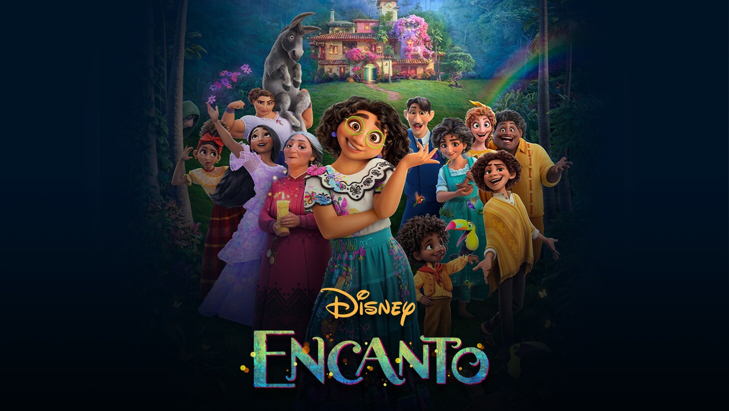 Encanto keyart featuring Mirabel and the rest of the Madrigal family