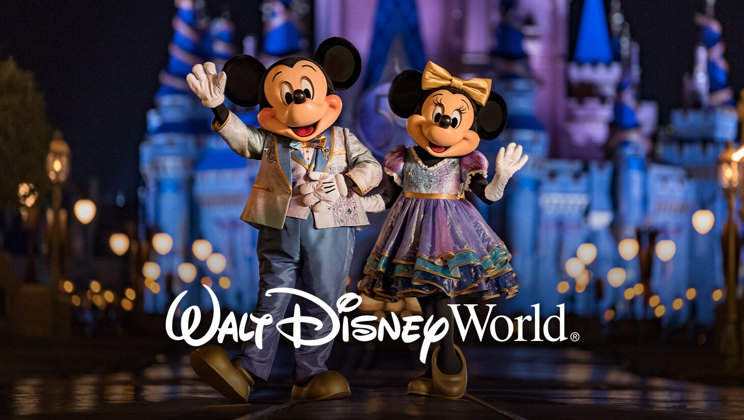 Mickey Mouse and Minnie Mouse in front of Cinderella Castle at Walt Disney World