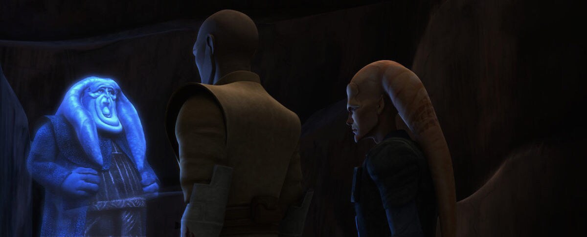 Cham Syndulla and Mace Windu speaking with Orn Free Taa