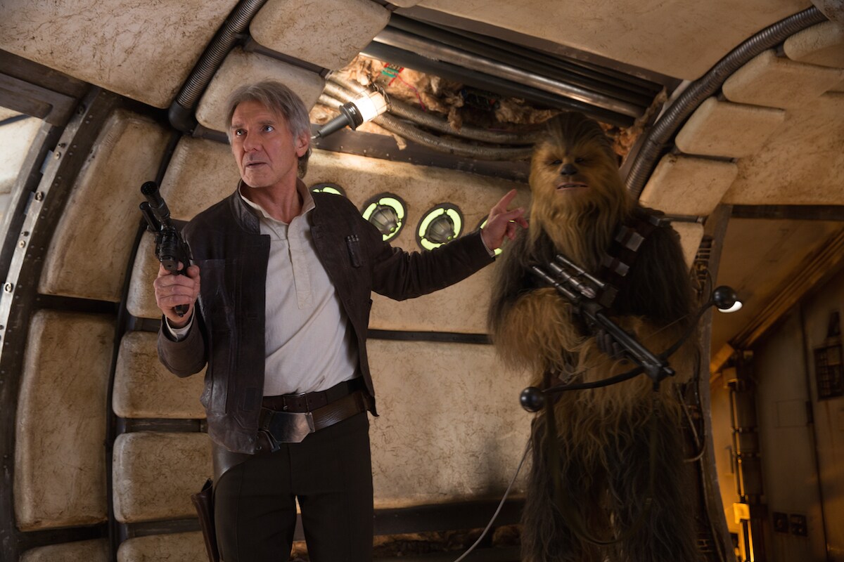 Han Solo and Chewbacca reclaiming the Millennium Falcon