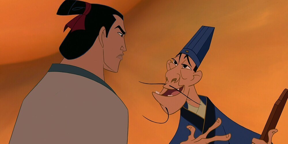 postacie Chi-Fu i Li Shang w filmie animowanym "Mulan"