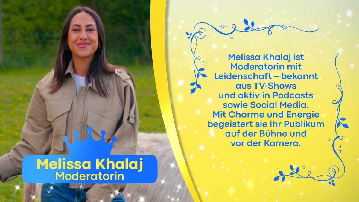  Melissa Khalaj mit einem Beschreibungstext über sie selbst vor gelbem Hintergrund