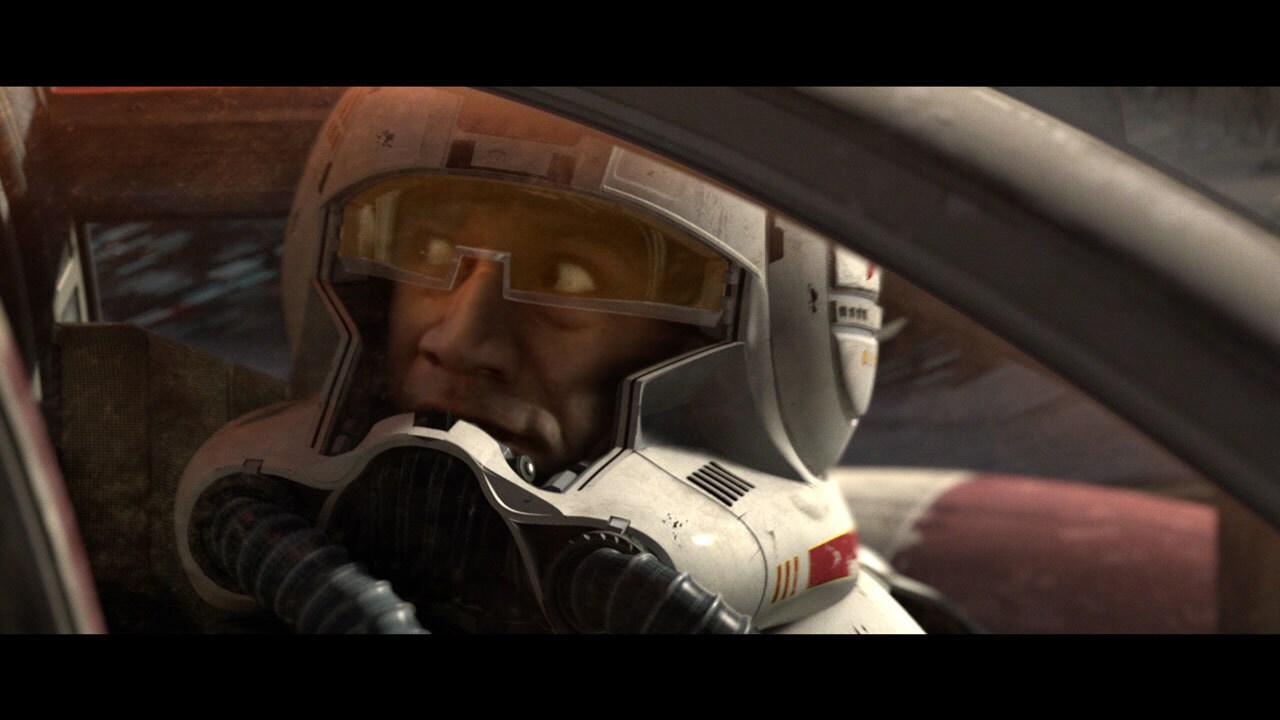 By the final days of the war, clone pilots had new gear, with open-faced helmets that offered sup...