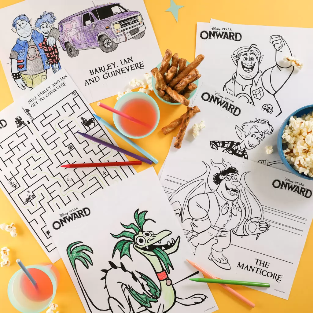 Download and print these Onward colouring sheets and maze game from Pixar