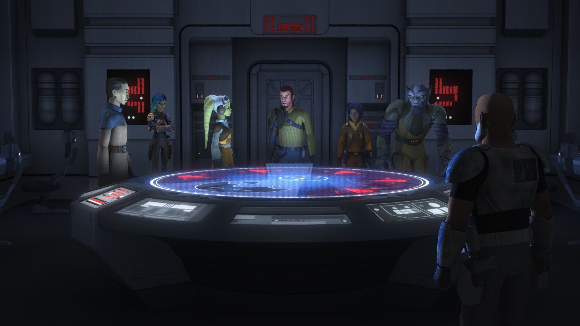 The Ghost crew meets with Commander Sato and Rex, discussing options for a new hyperspace route t...