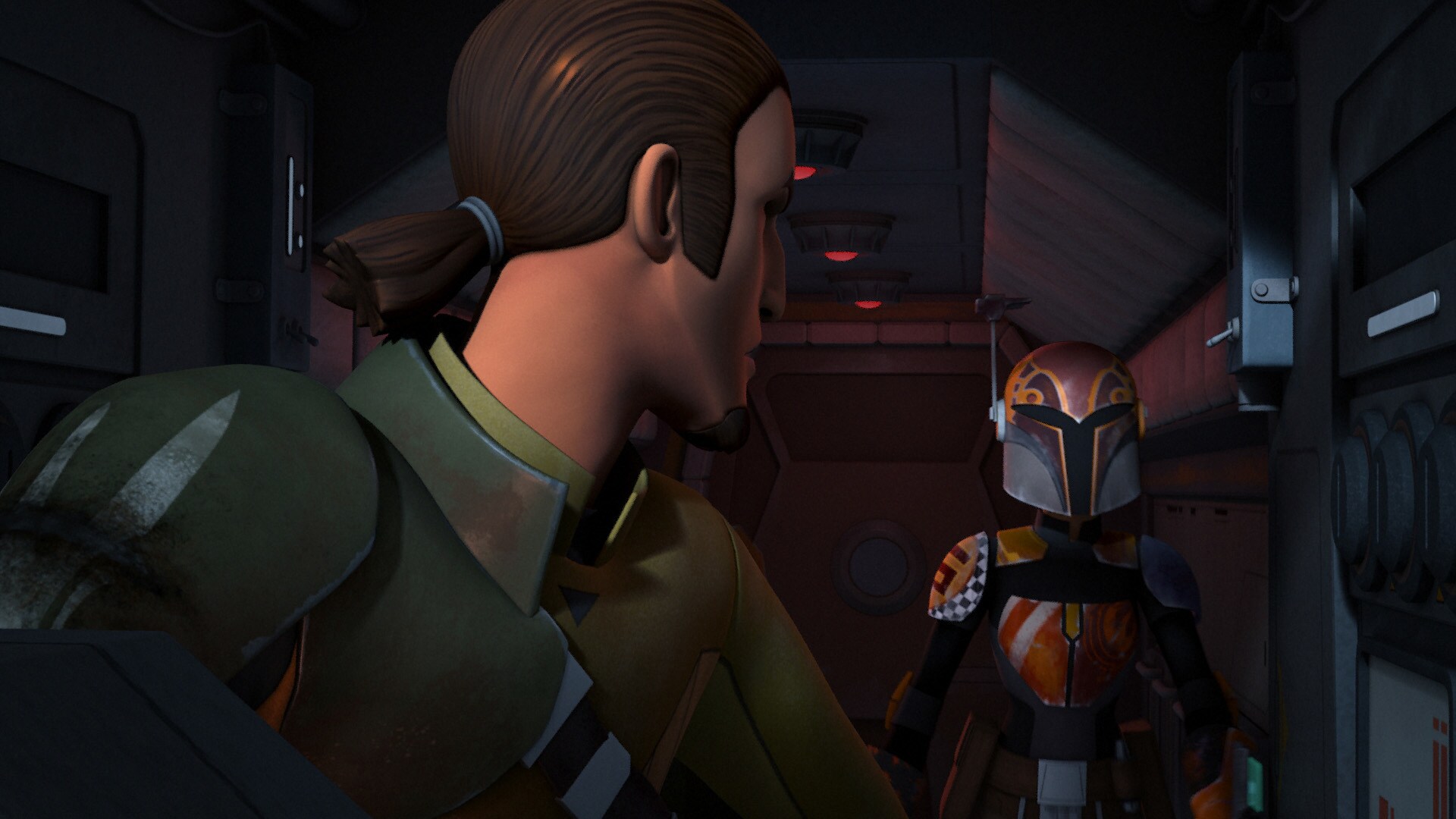 Kanan takes the Phantom and finds he has some company: Sabine has stowed away on the fighter. The...