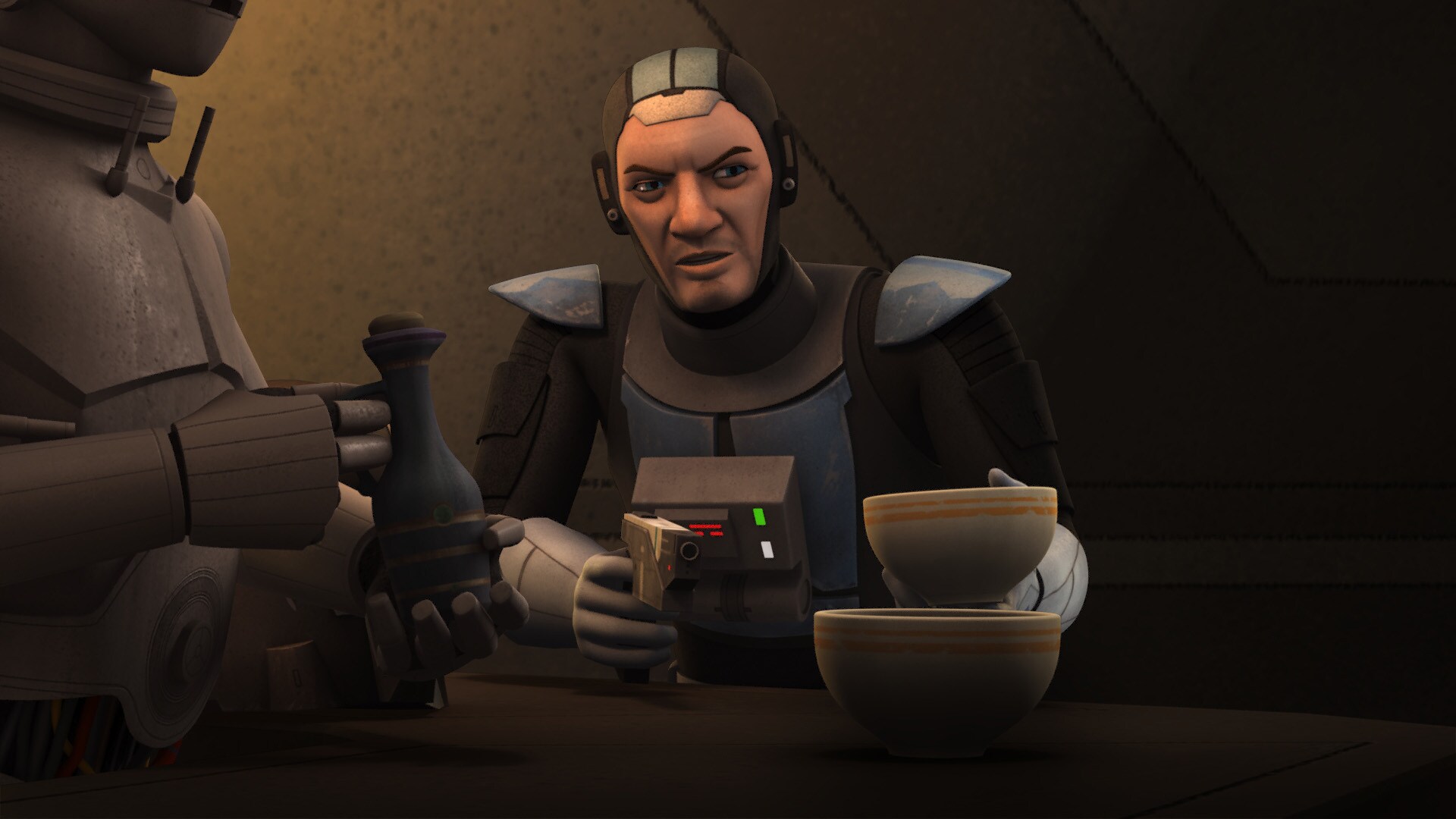 Rau is impressed that Kanan was able to reach him, and offers him food -- keeping one hand on his...